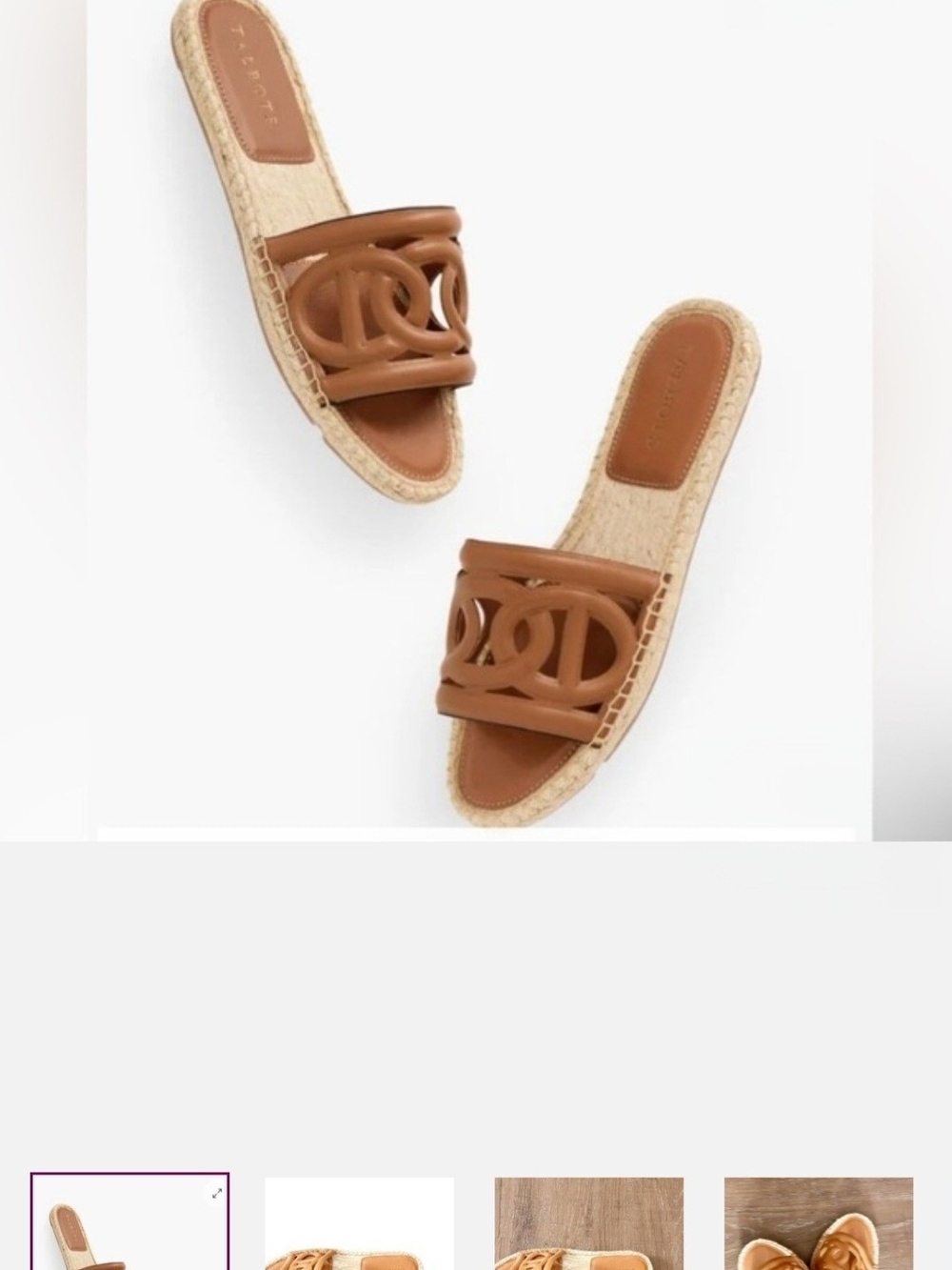 Talbots Brown Leather Slide Sandals with Woven Espadrille Footbed